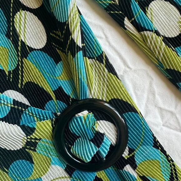 Elementz 2000s Y2K Blue Green Black Polka Dot Abstract Print Wrap Top Sz S - Picture 2 of 5